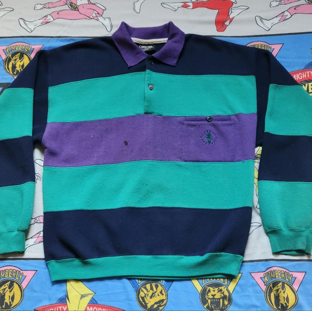 Vintage Color-Blocked Cherokee Sport Polo Sweatshirt